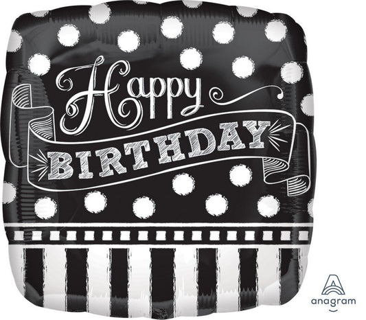 45cm Standard HX Black & White Chalkboard Birthday