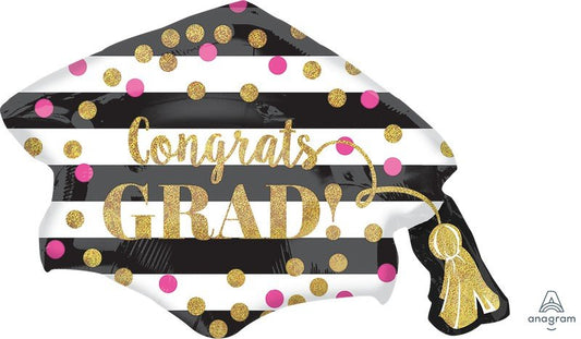 SuperShape Holographic Gold Confetti Congrats Grad Cap