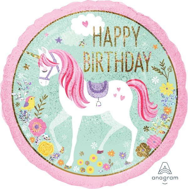 45cm Standard Holographic Magical Unicorn Happy Birthday