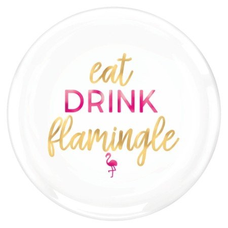 Tropical Aloha Eat Drink Flamingle Round Platter Gold Hot Stamped