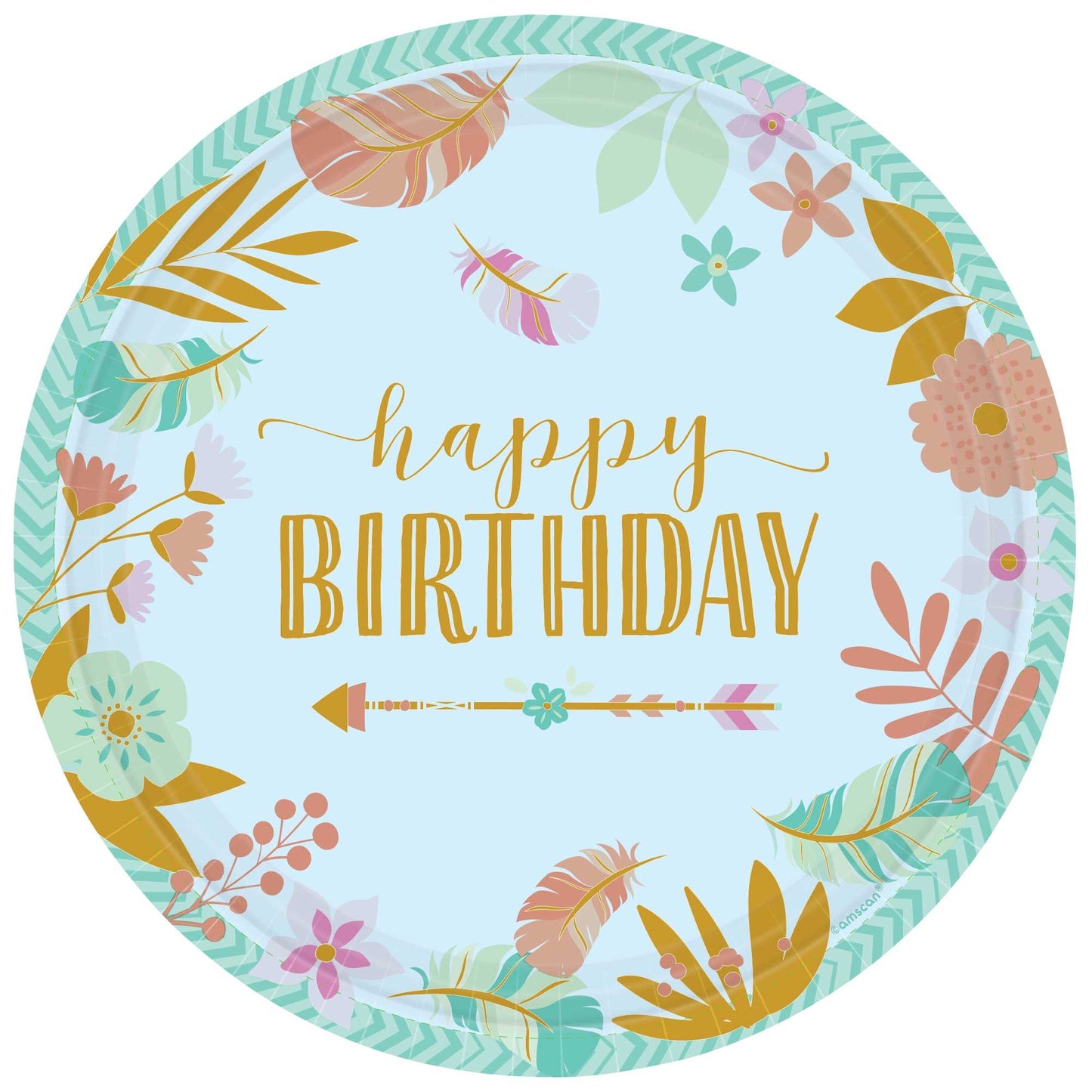 Boho Birthday Girl 26cm Round Metallic Paper Plates