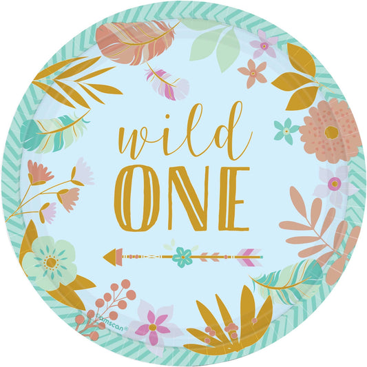 Boho Birthday Girl 17cm Round Metallic Paper Plates - Wild One