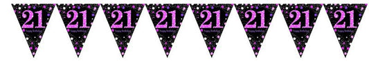 Pink Celebration 21 Prismatic Pennant Banner - Plastic