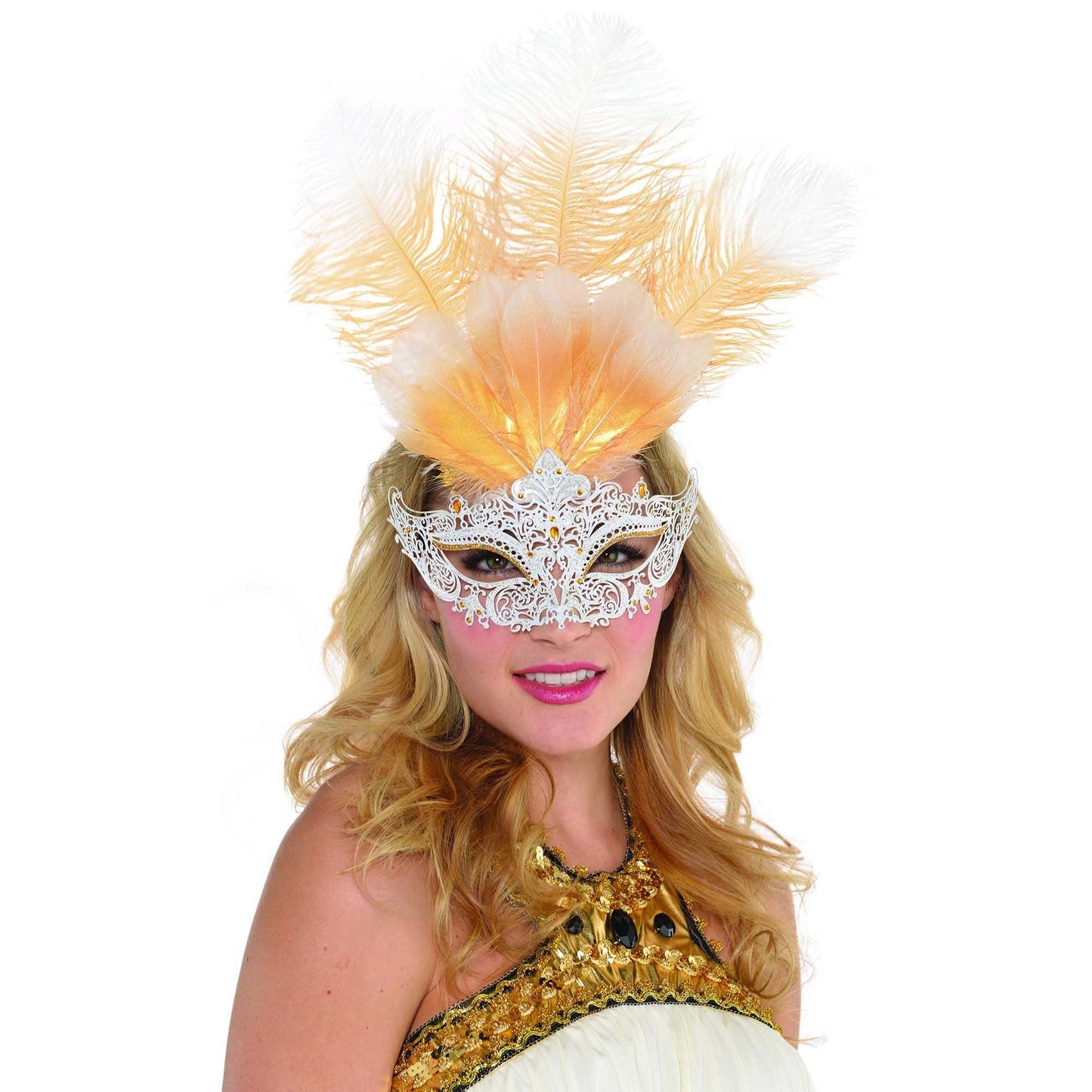 Filigree Feather White & Gold Mask