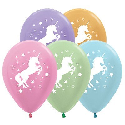 Sempertex 30cm Unicorn Sparkles & Stars Satin Pearl & Metallic Assorted Latex Balloons, 25PK