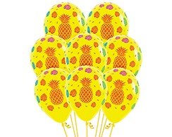 Sempertex 30cm Tropical Design on Fashion Yellow Latex Balloons, 12PK