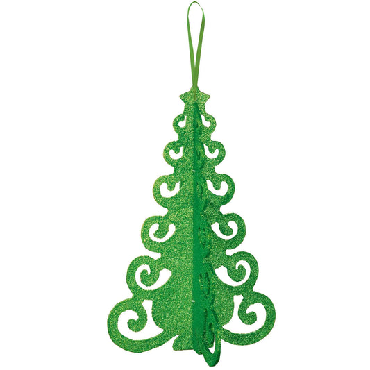 Christmas Tree Filigree 3D Decoration Green MDF Glittered