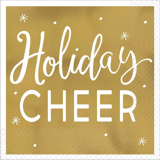 Holiday Cheer Gold Beverage Napkins Foil Hot Stamped