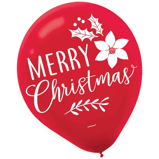 Traditional Christmas 30cm Assorted Printed Latex Balloons 15PK