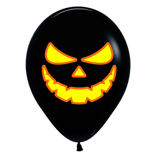 Sempertex 30cm Bright Pumpkin Scary Faces Fashion Black & Neon & Orange Ink Latex Balloons, 12PK