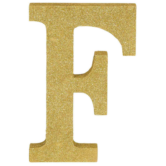 Letter F Gold Glittered Decoration MDF