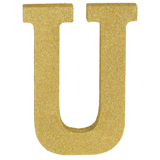 Letter U Gold Glittered Decoration MDF