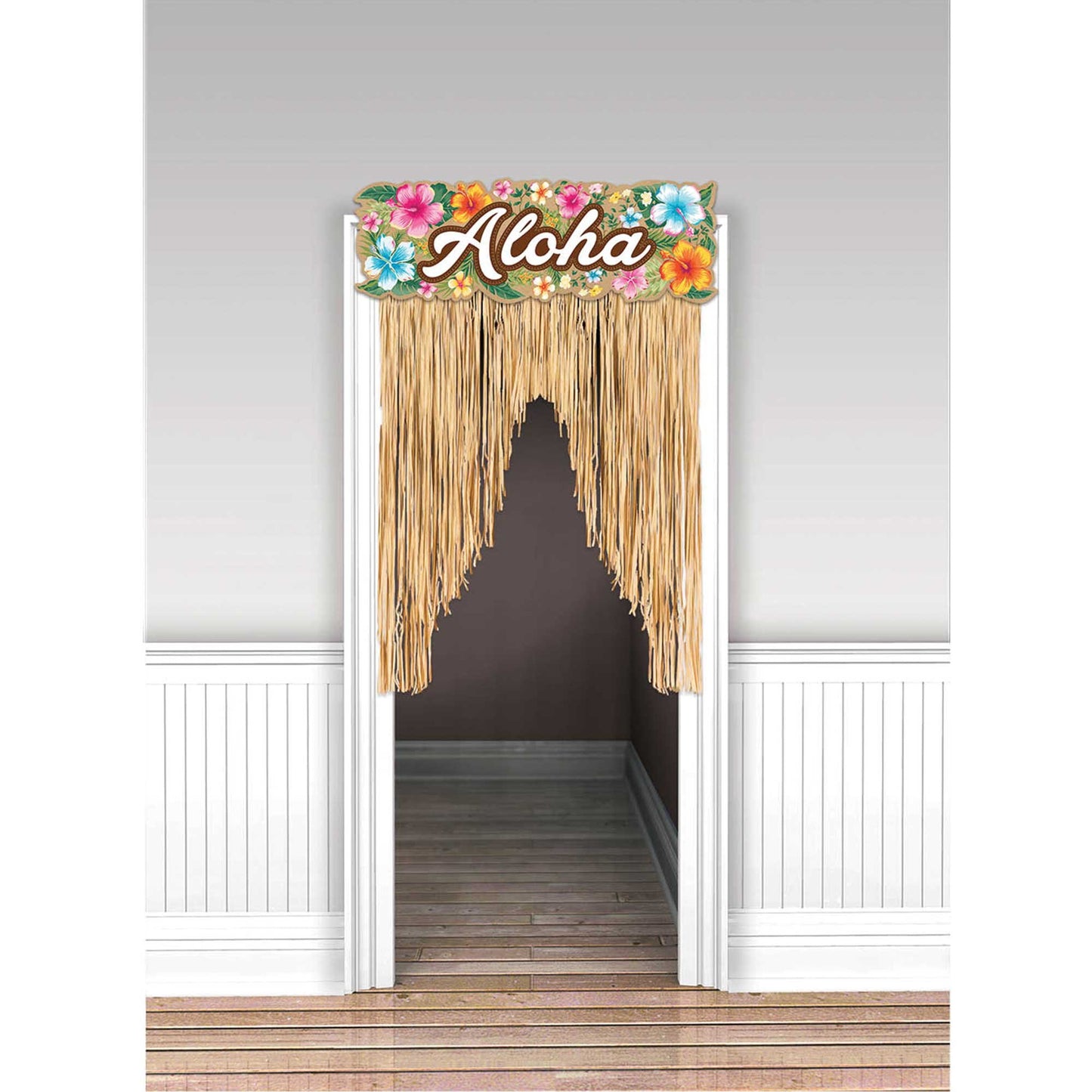 Summer Luau Aloha Beach Door Curtain Cardboard Header & Plastic Fringe