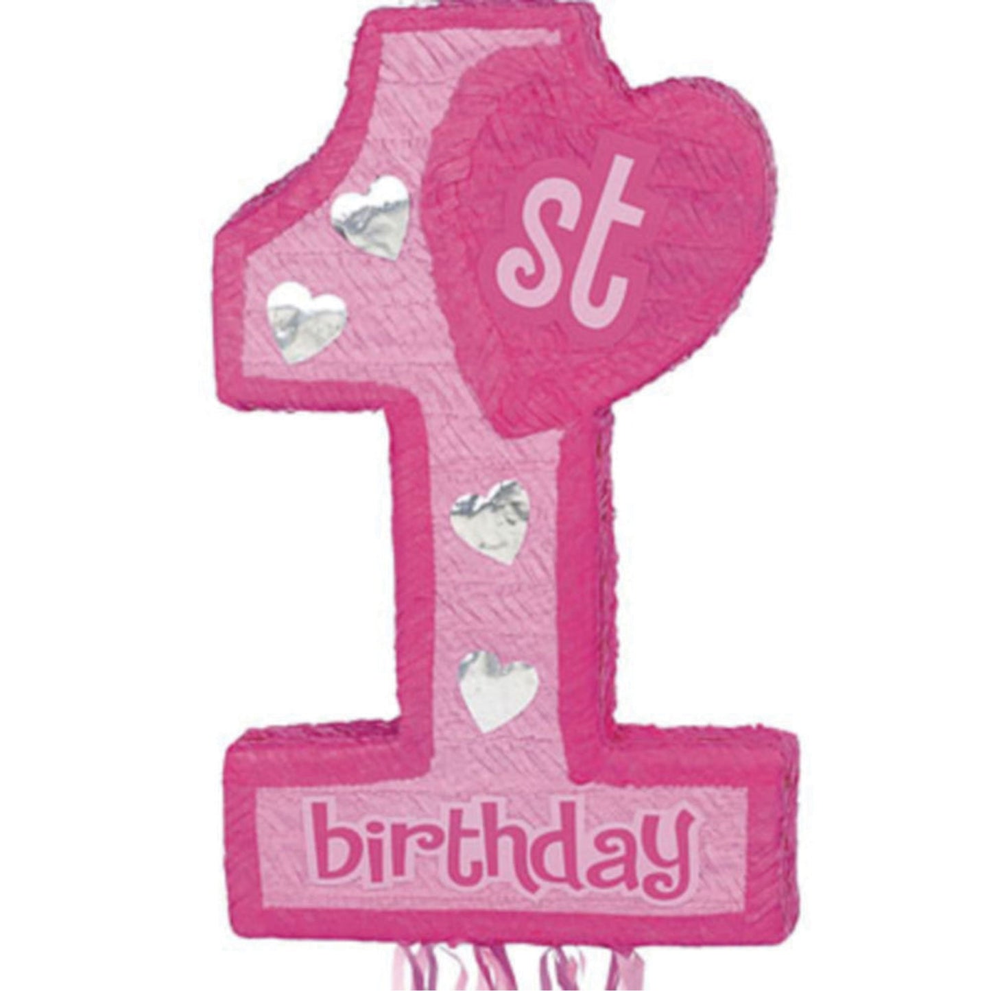 Pink 1st Birthday 3D Shape Pull String Pinata