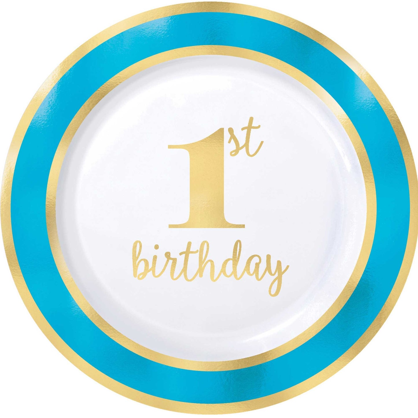 1st Birthday Blue 19cm Plastic Plates Hot Stamped (Pack of 10)