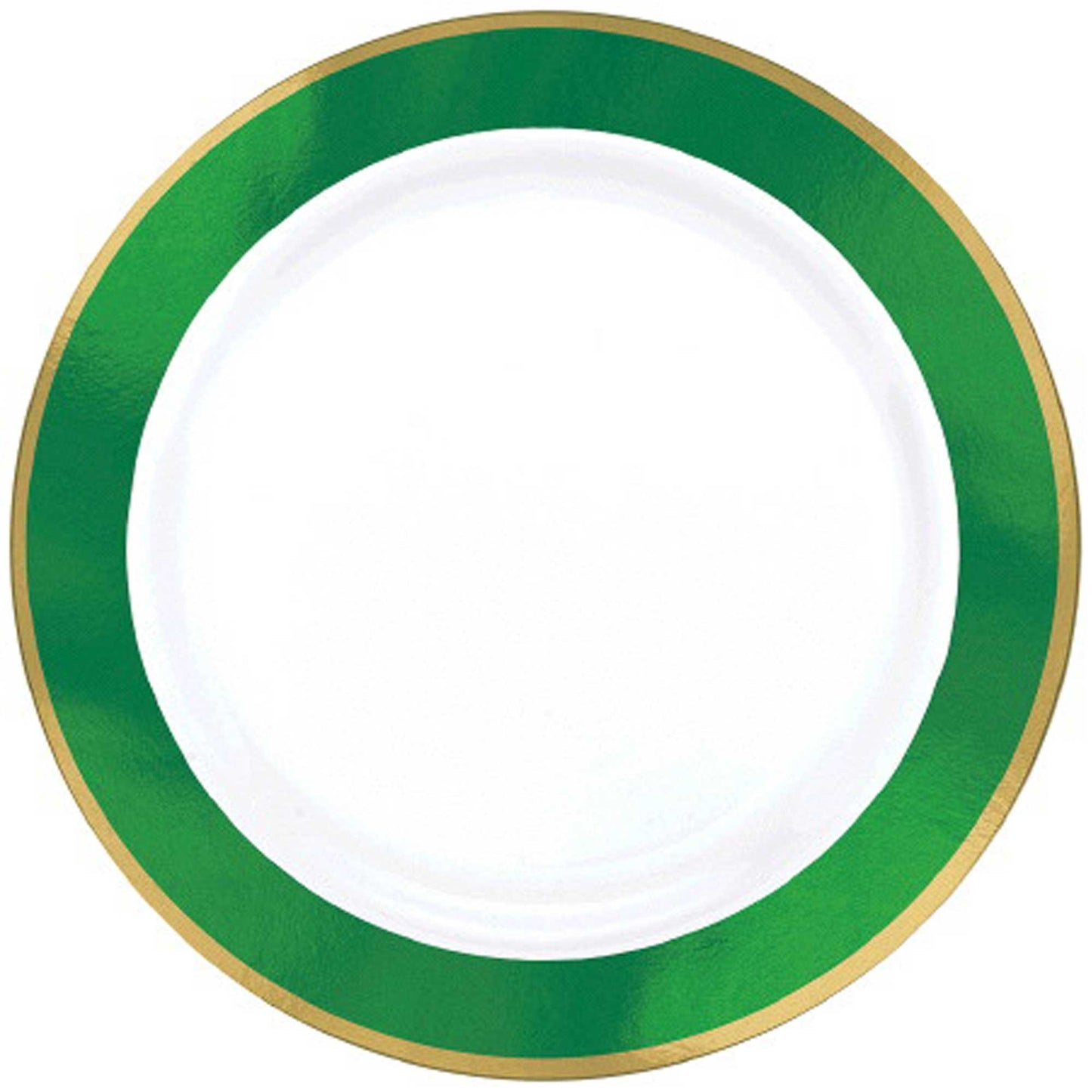 Premium Plastic Plates 25cm White with Festive Green Border