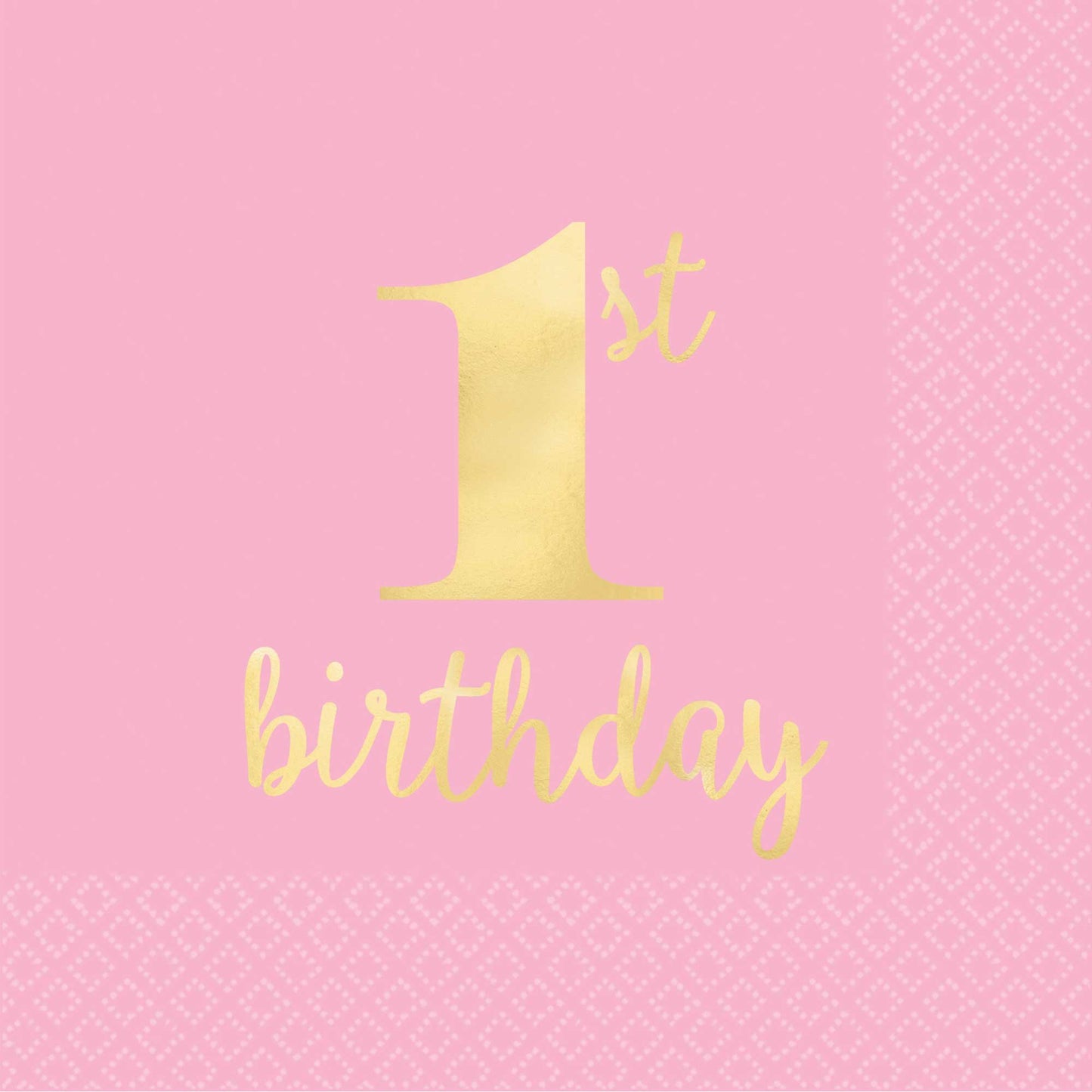 1st Birthday Pink Beverage Napkins Hot Stamped (Pack of 16)