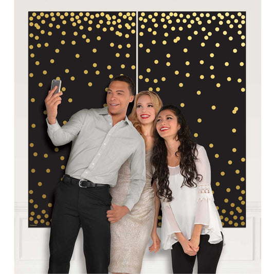 Photo Booth Plastic Scene Setter Black & Gold Confetti Dots