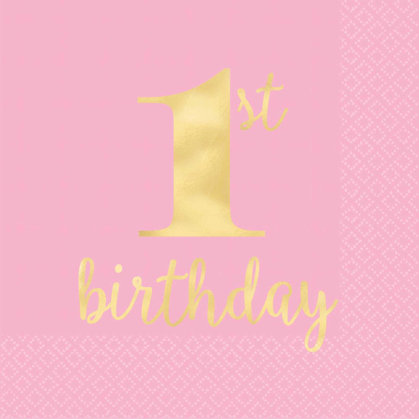 1st Birthday Pink Lunch Napkins Hot Stamped (Pack of 16)