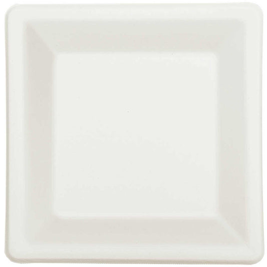 Eco Party Sugar Cane 6 1/2"/ 16.5cm White Square Plates