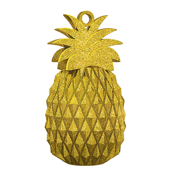 Tropical Aloha Gold Pineapple Balloon Weight Glittered Plastic