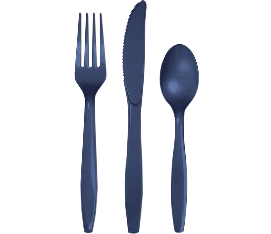 Navy Blue Cutlery Set Plastic