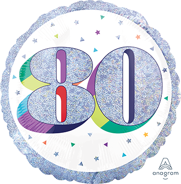 45cm Standard Holographic Here's to Your 80th Birthday Balloon