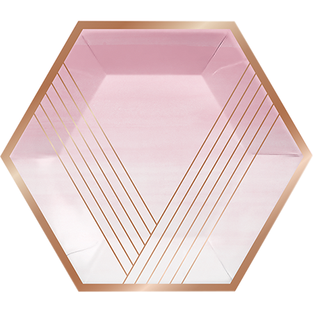 Rose All Day Banquet Plates Hexagonal Stripes Rose Gold Foil 25cm