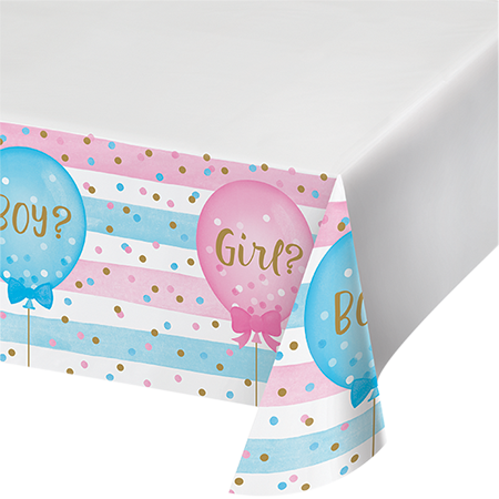 Gender Reveal Balloons Tablecover Plastic Border Print 137cm x 259cm