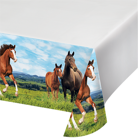 Horse and Pony Tablecover Plastic Border Print 137cm x 259cm