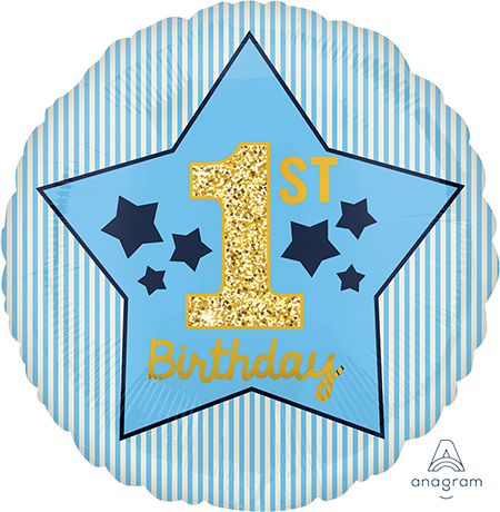 45cm Standard HX 1st Birthday Blue & Gold Boy