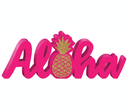 Tropical Aloha & Pineapple Standing Glittered Word Sign