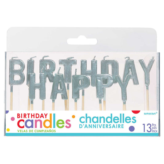 Happy Birthday Pick Candles - Silver with Plastic Picks