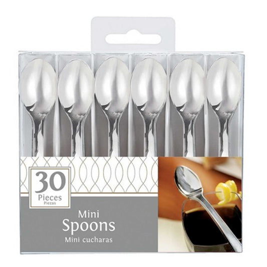 Mini Catering Spoons Silver Plastic 4"/ 10cm