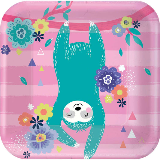 Sloth 17cm Square Paper Plates