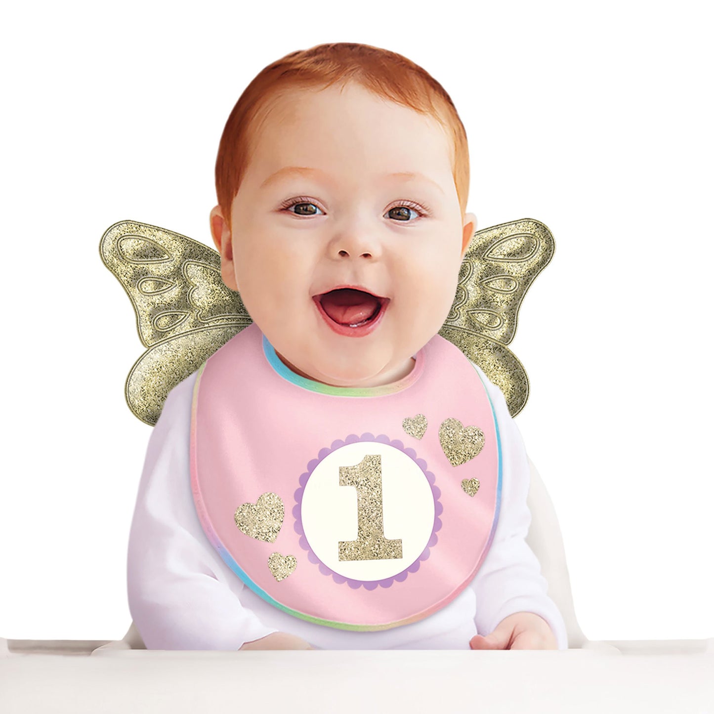 1st Birthday Girl Baby Bib with Wings