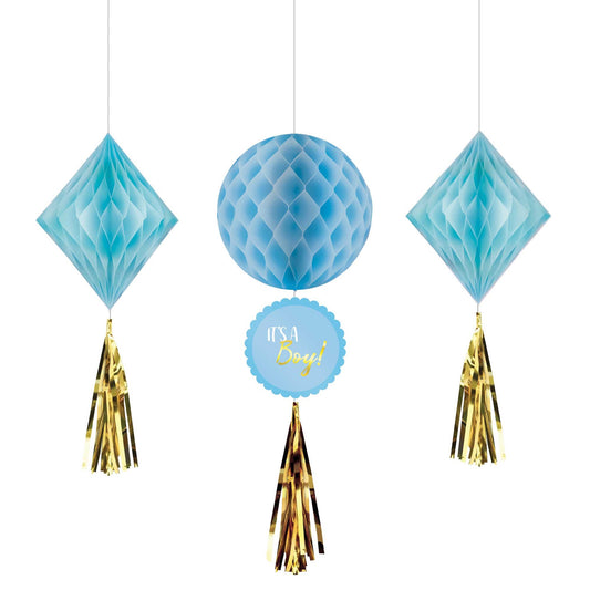 Baby Shower Boy Honeycomb Hanging Decorations