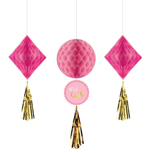 Baby Shower Girl Honeycomb Hanging Decorations