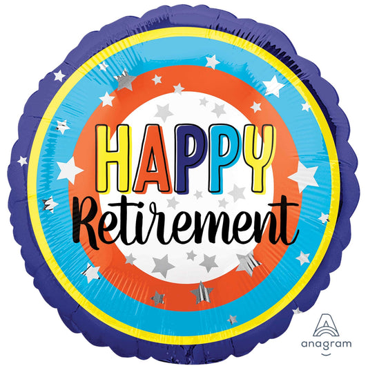 45cm Standard Happy Retirement Colourful Circles Balloon