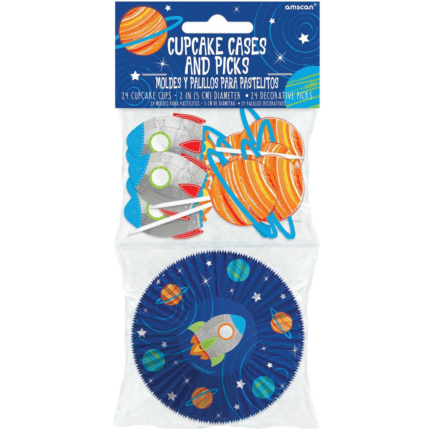 Blast Off Space Birthday Cupcake Cases & Picks Set (Pack of 24)