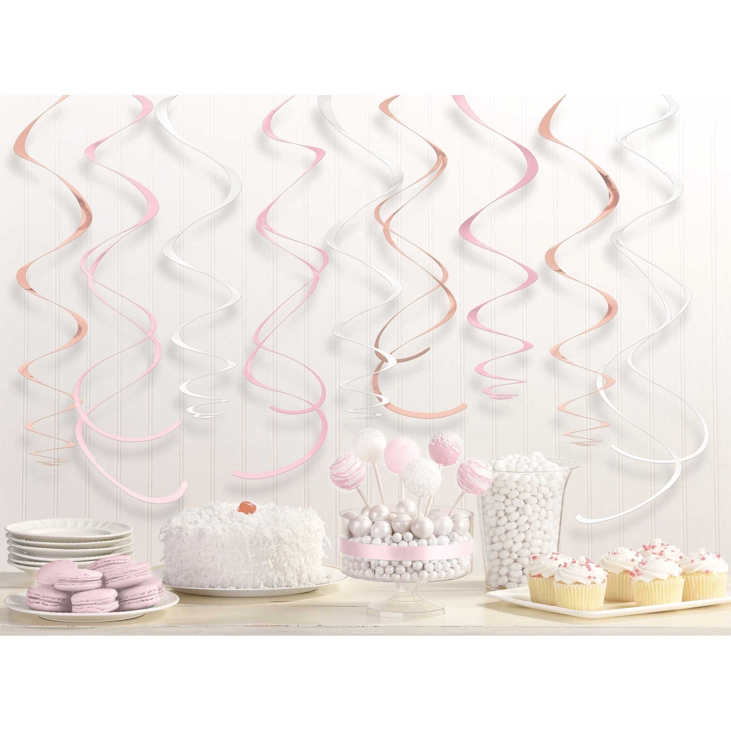 Rose Gold & Blush Hanging Swirls Decorations Foil & Plastic