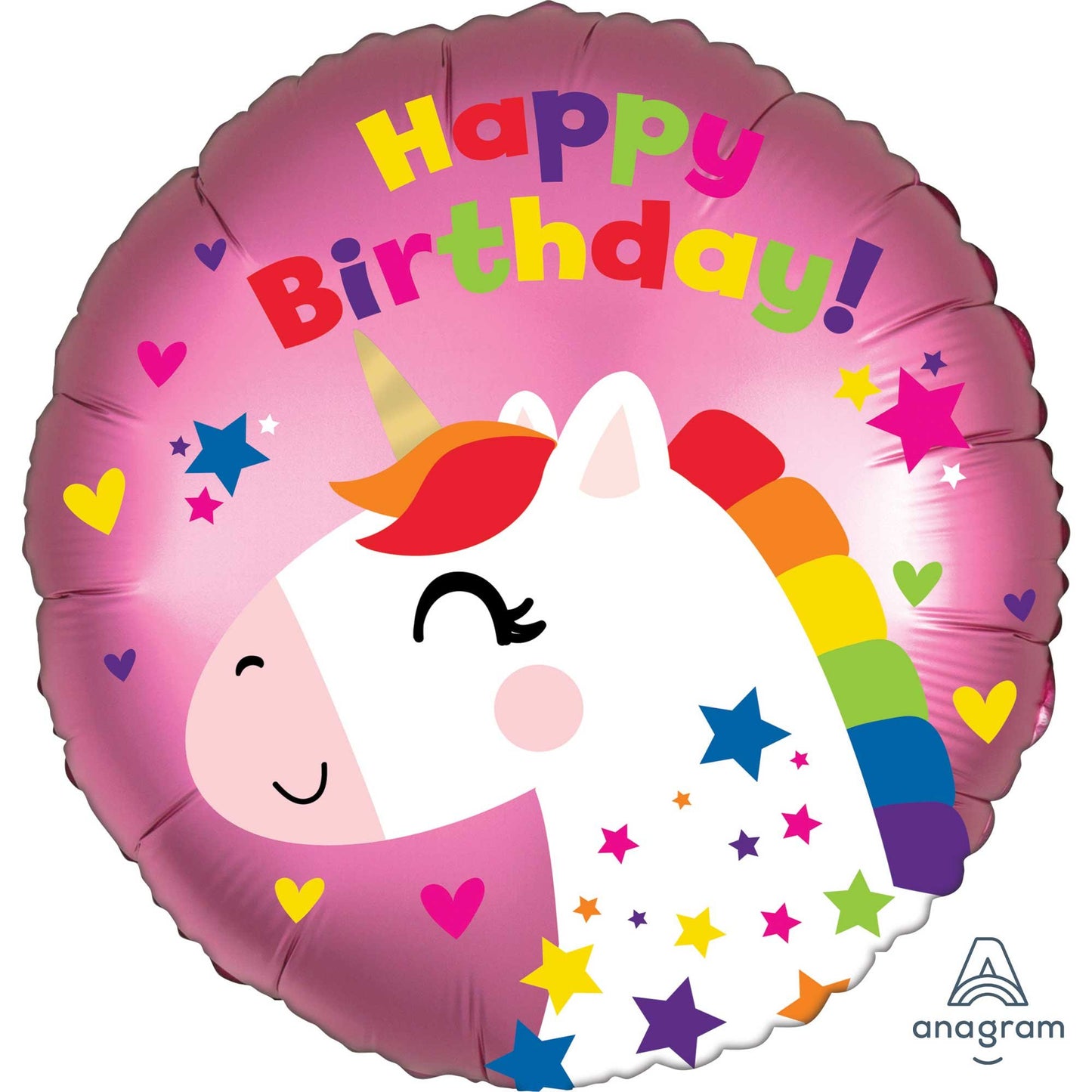 45cm Standard XL Satin Unicorn Happy Birthday