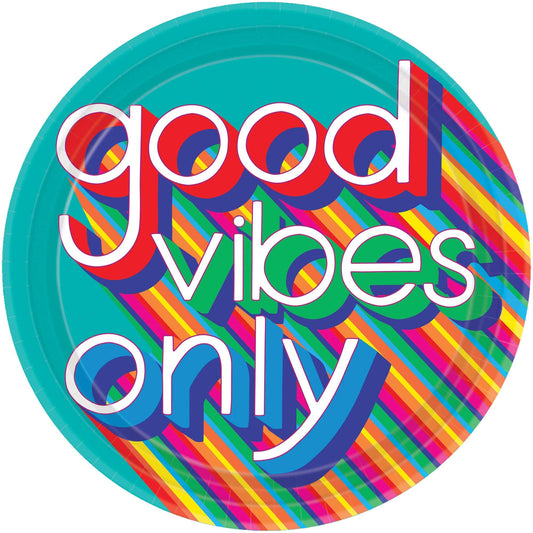 Good Vibes 70's Round Paper Plates 26cm