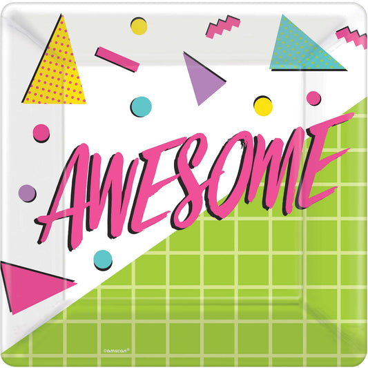 Awesome Party 80's 25cm Square Paper Plates (Pack of 8)