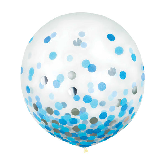 Latex Balloons 60cm & Confetti Blue & Silver