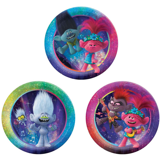 Trolls World Tour 17cm Round Assorted Prismatic Paper Plates