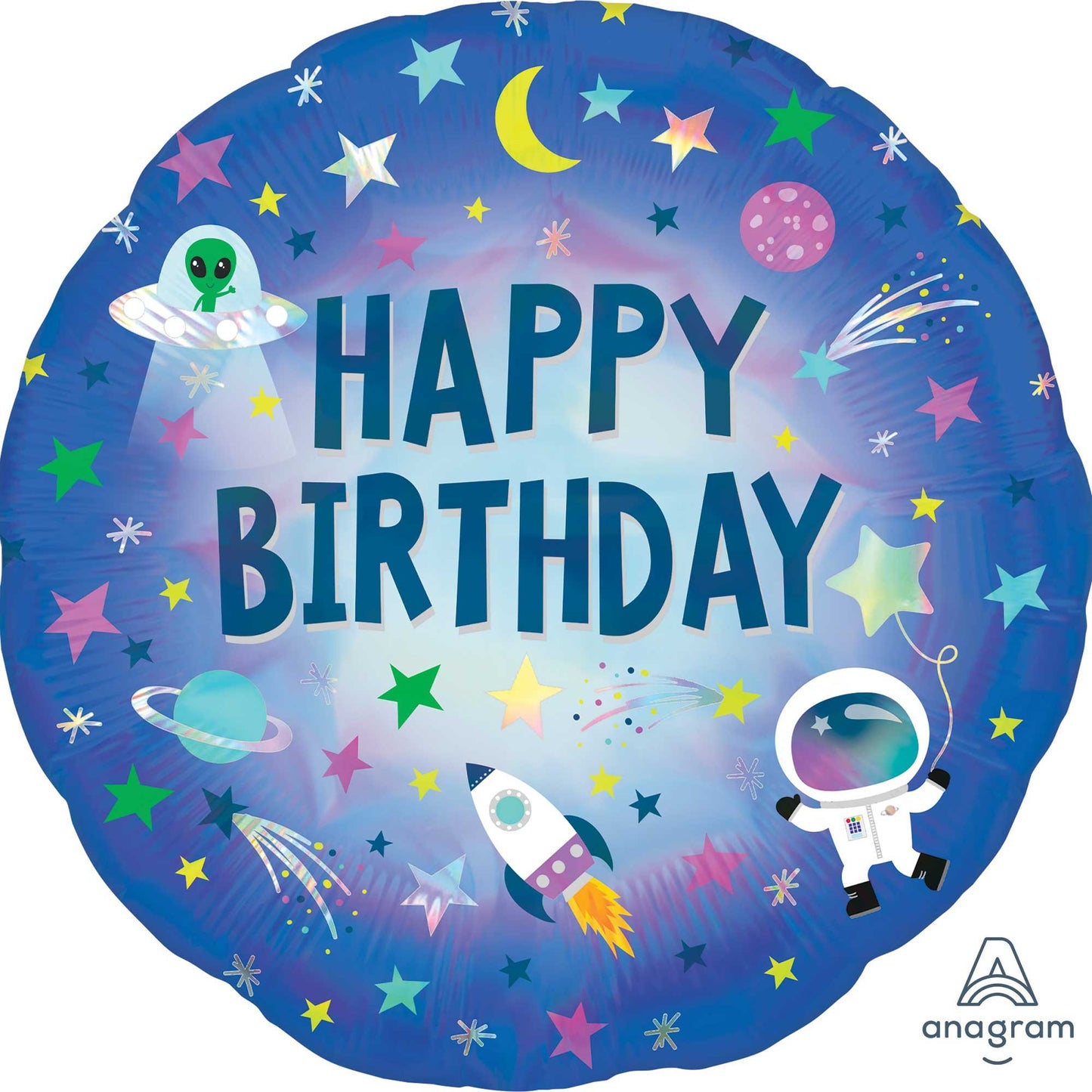 45cm Standard Holographic Happy Birthday Outer Space Balloon