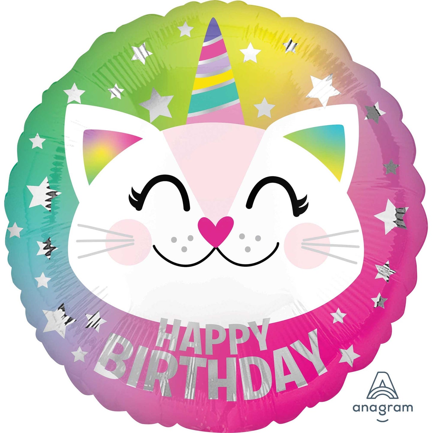 45cm Standard Happy Birthday Caticorn Cat Unicorn Balloon