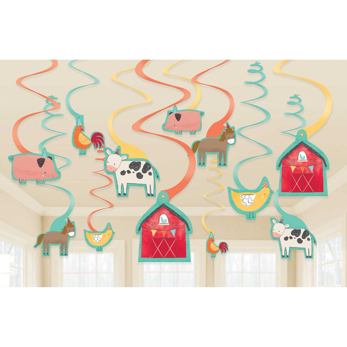 Barnyard Birthday Hanging Swirl Danglers Decorations (Pack of 12)