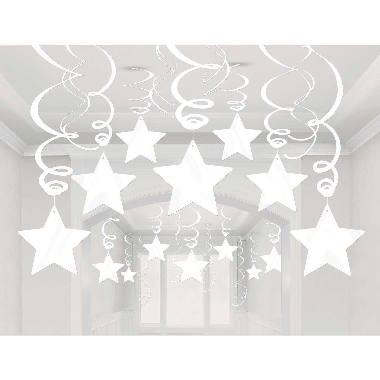 Shooting Stars Plastic Mega Value Pack Swirl Decorations - Frosty White